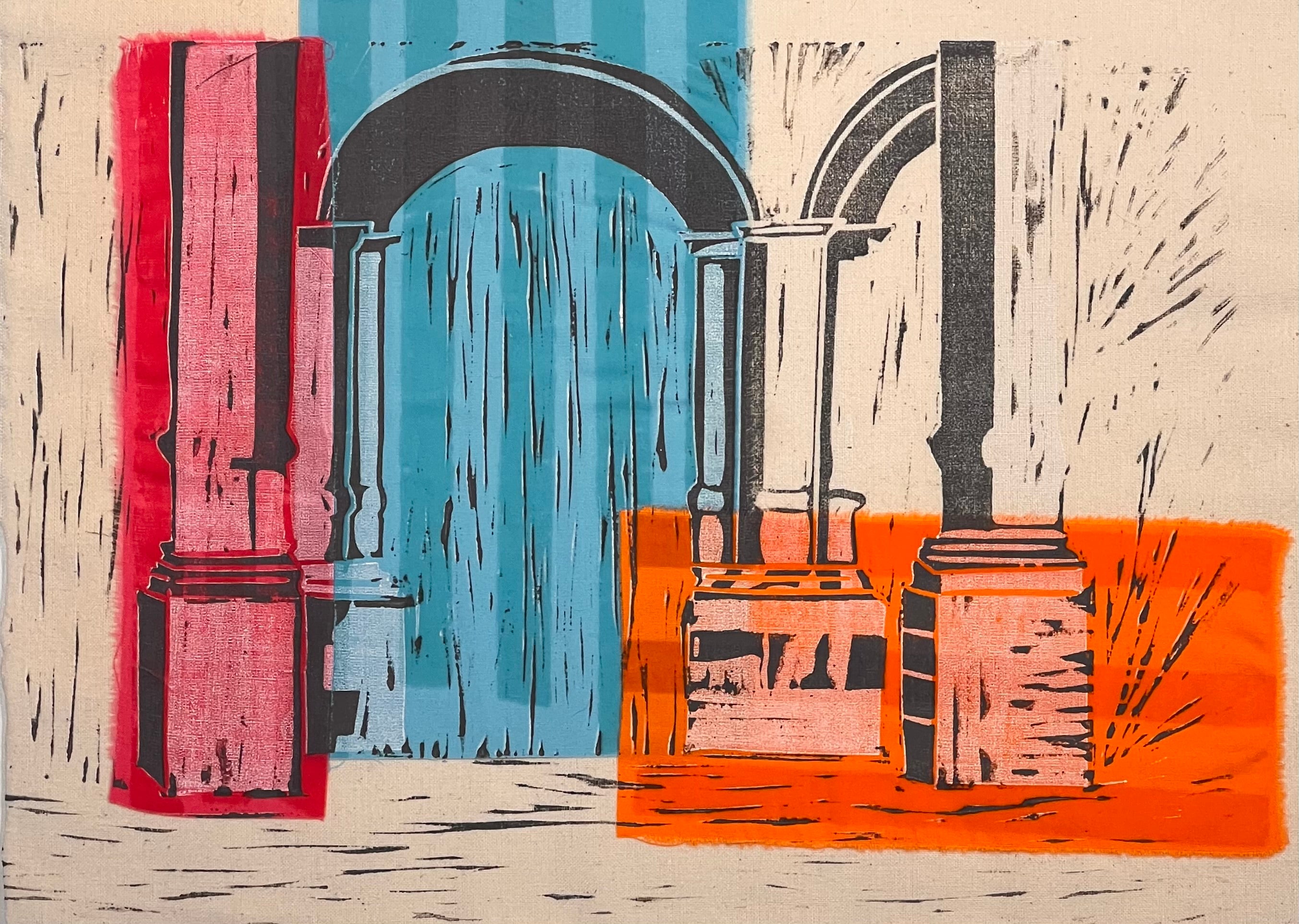 Cuban political building on fabric 19.5x15